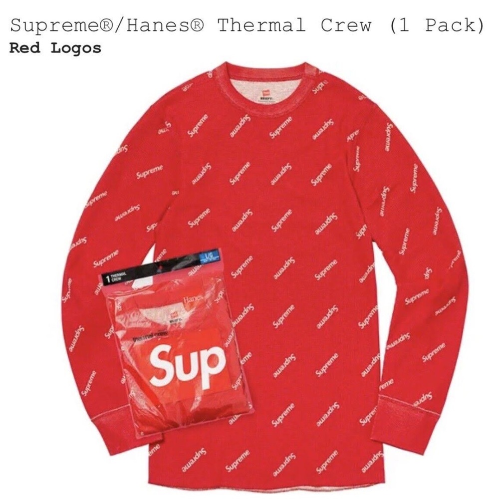 NWT Supreme x Hanes Thermal Crewneck Long Sleeve - Size Medium